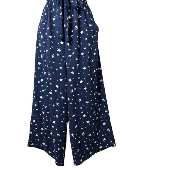 Fig & Olive Celestial Star Wrap Jumpsuit Pockets Tie Waist Wide Leg Navy L NWT - Picture 6 of 11